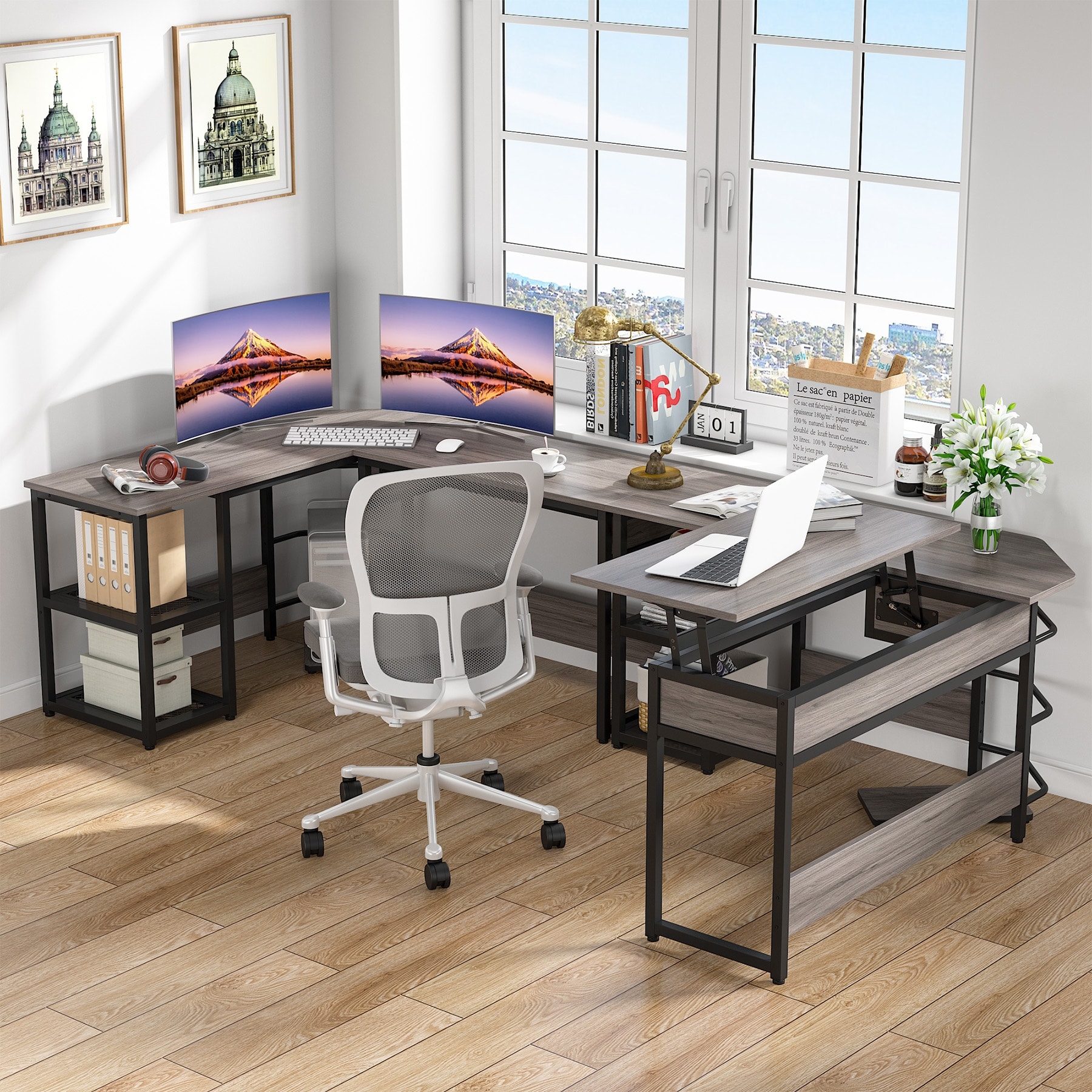 Corner desk outlet with lift top