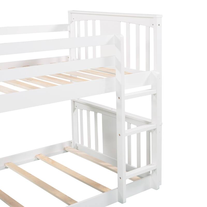 Twin over Twin Size Solid Wood Bunk Bed with Ladder, Slide and Fence for Kids, Bedroom