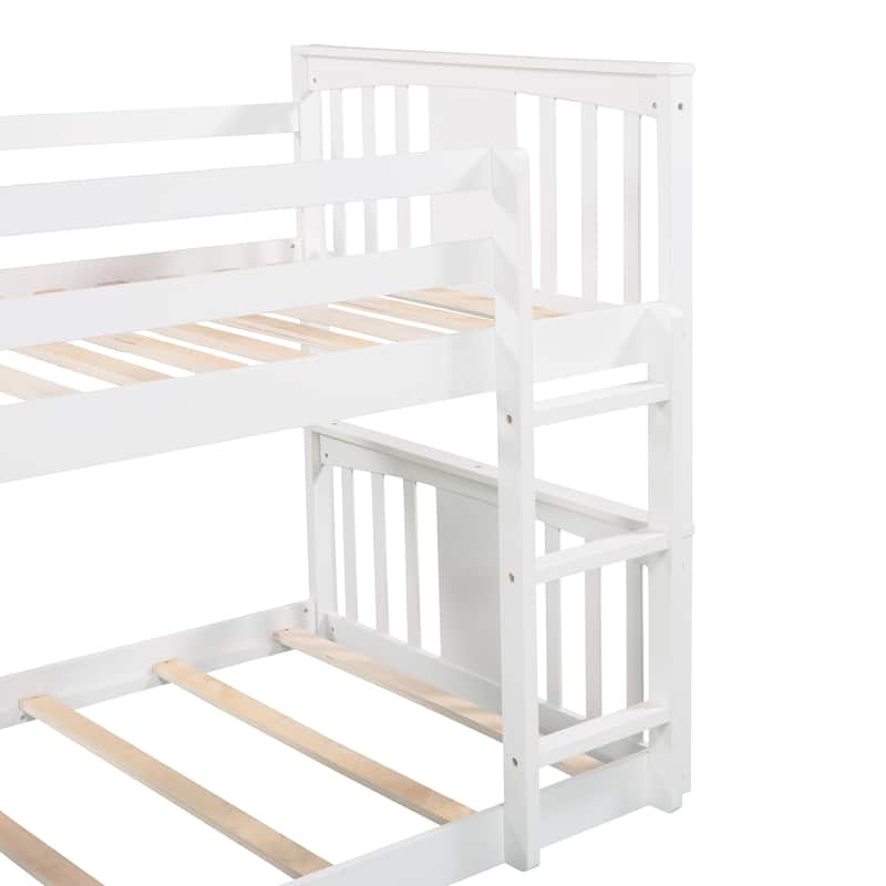 Wood Bunk Bed with Slide and Ladder, Solid Wood Bedframe with Safety Guardrail, Twin Over Twin Size, No Box Spring Needed