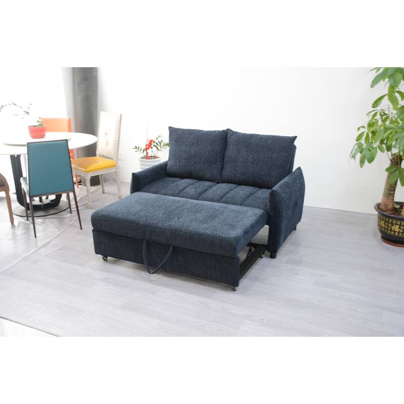 57.48" Big Size Navy Fabric Sofa Bed with Adjustable Backrest