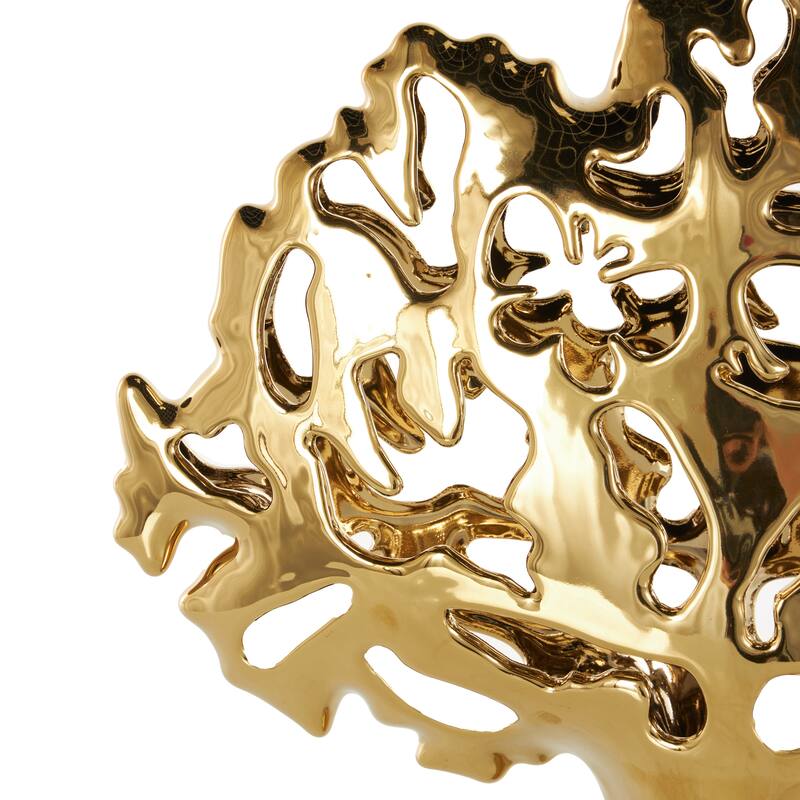 Silver or Gold Ceramic Glossy Tree Decorative Sculpture with Abstract Cutouts
