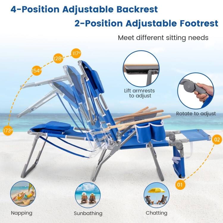 Oxford Cloth Metal Folding Beach Chair with Adjustable Recline and Face Hole - 26" x 40"-53.5" x 38.5"-30.5"