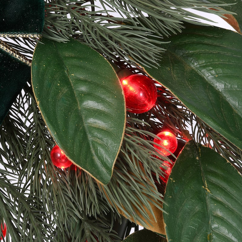 National Tree Company 2 ft. Magnolia Mix Pine Wreath with LED Lights and Bow - 2 ft
