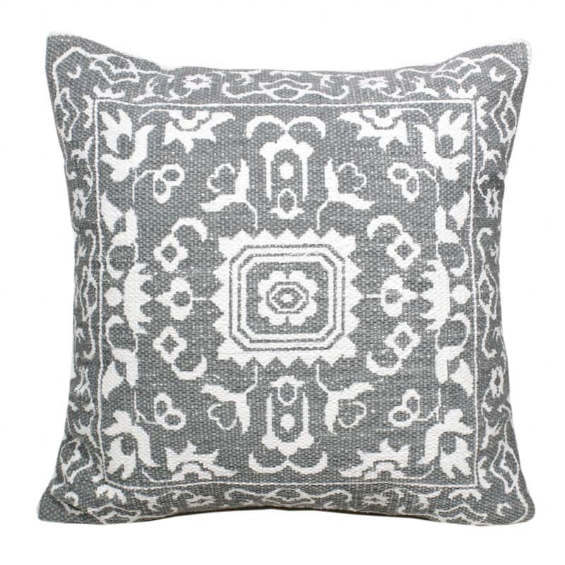 HomeRoots 20" X 20" Gray And White 100% Cotton Geometric Zippered Pillow