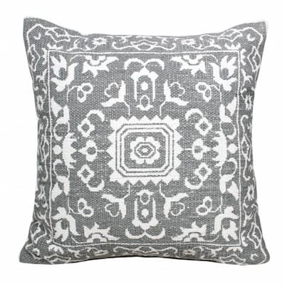 HomeRoots 20" X 20" Gray And White 100% Cotton Geometric Zippered Pillow