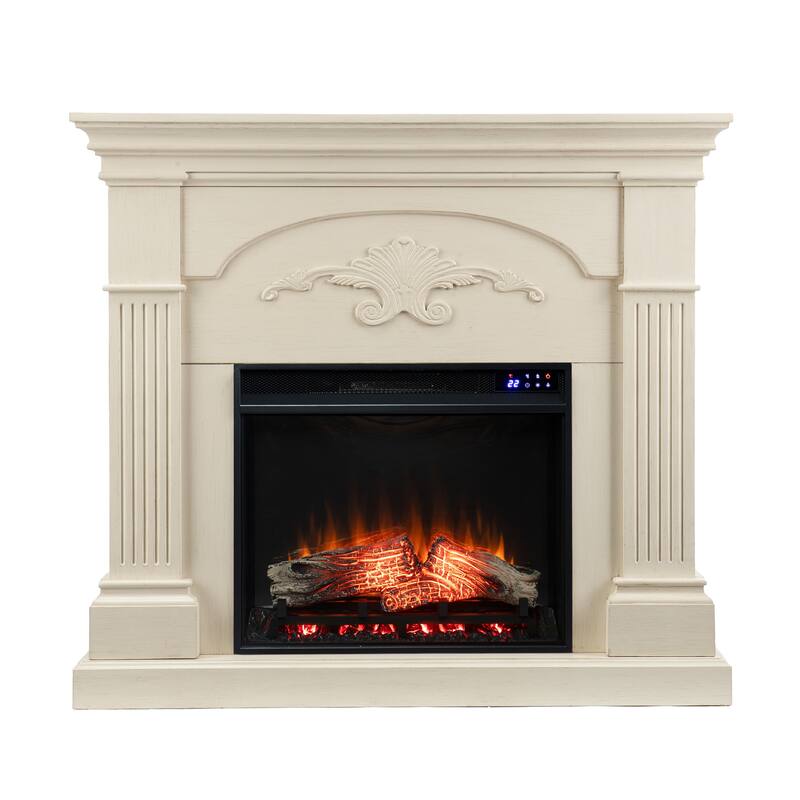 SEI Furniture Mazus Transitional Electric Fireplace with Ivory Mantel