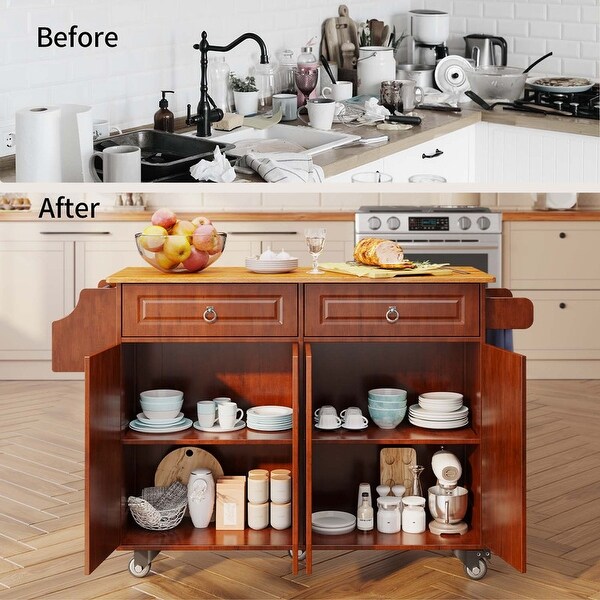 Kitchen Island Cart with Solid Wood Top and Locking Wheels - On Kitchen Island Cart with Solid Wood Top and Locking Wheels - On