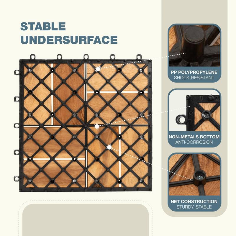 10pcs Interlocking Deck Tiles, 11.8"x11.8" Interlocking Decking Tile Outdoor All Weather Use, Waterproof Patio Pavers