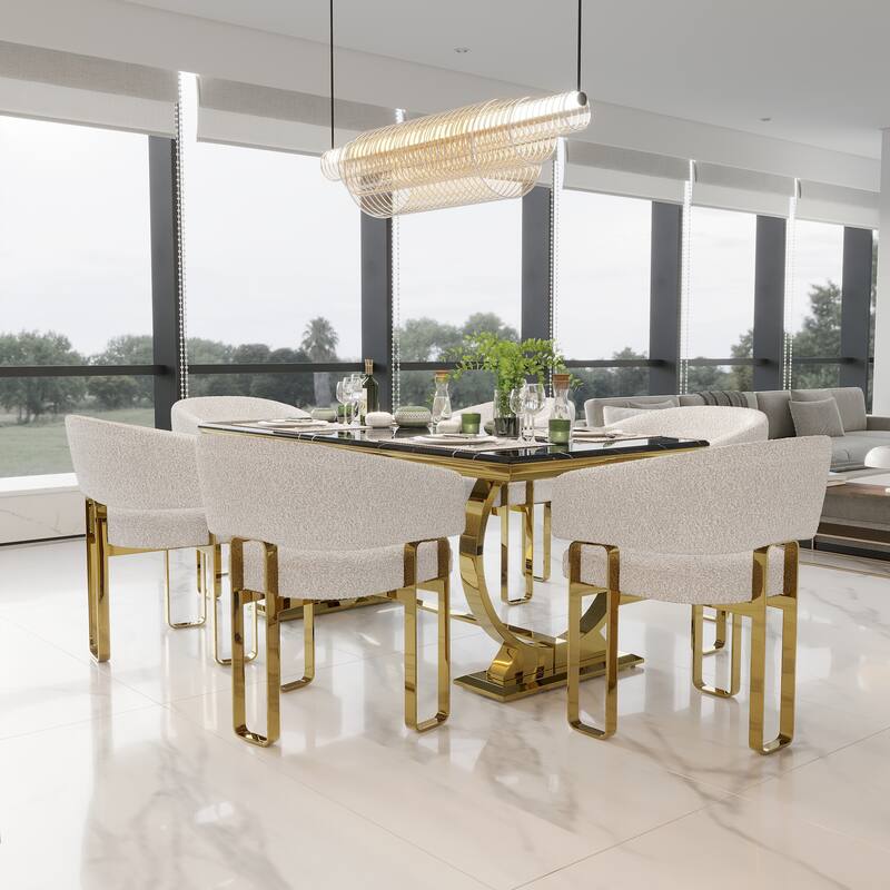 Luxurious Dining Room Table Set with Velvet Dining Chairs