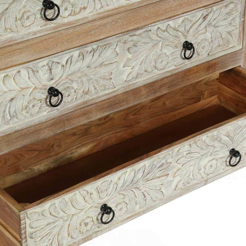 Acacia Wood 3 Drawer Dresser, 40 Inches Wide Storage Cabinet