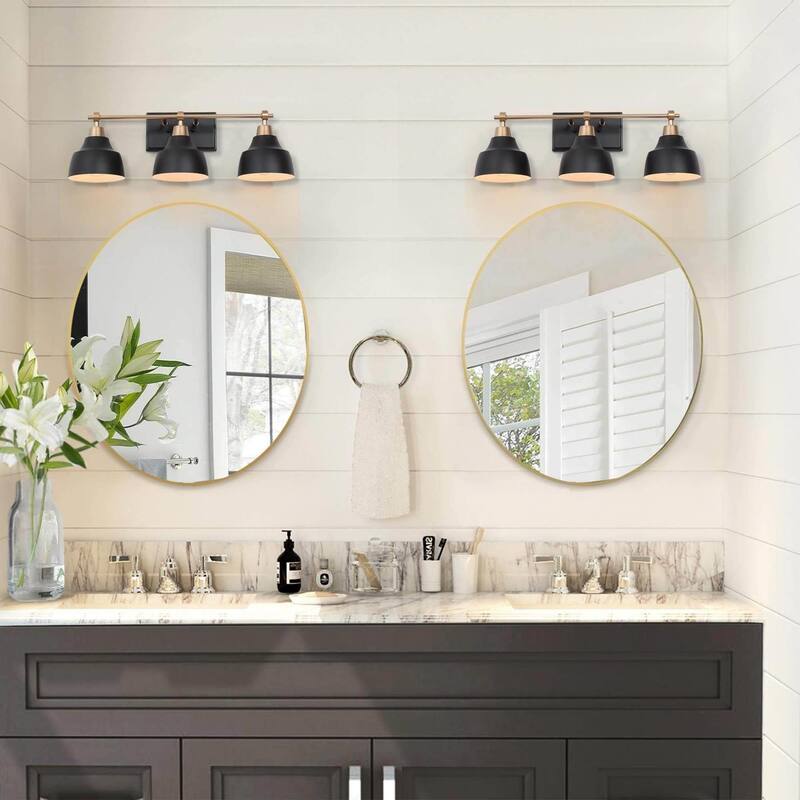 Modern Black Gold 3-Light Dimmable Bathroom Vanity Lights Wall Sconces - L24.5"x W 7"x H 8"