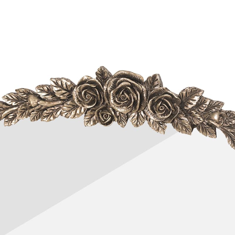 Retro Flower Antique Brass Frame Metal Arch Wall Mirror