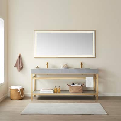 Funes 72" Double Vanity, Metal Support with Stone Top and Mirror - 72''x22''