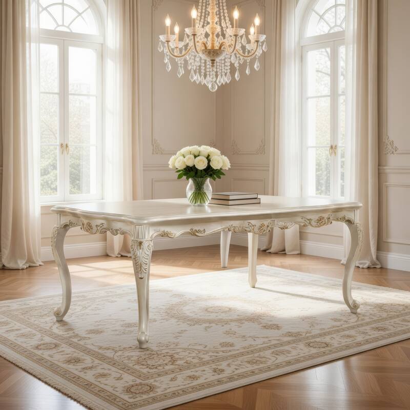 Alluring Dining Table, Marble & Pearl White