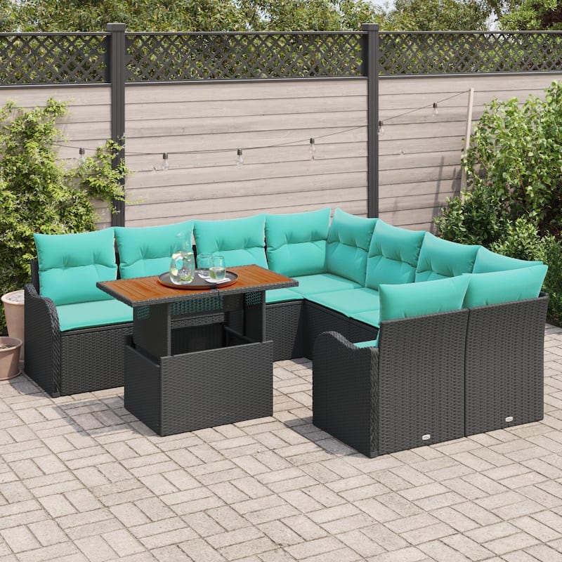 vidaXL 9 Piece Garden Sofa Set with Cushions - 91.5×92.1×27.2