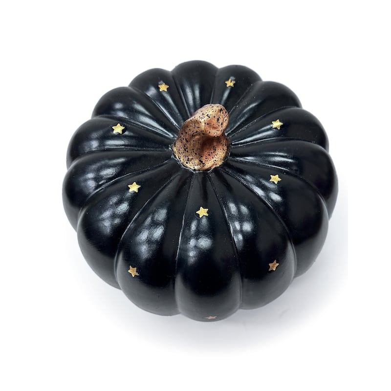 Becki Owens Halloween Pumpkin Decoration - SPOOKY ARTIFICIAL BLACK PUMPKIN with Designs