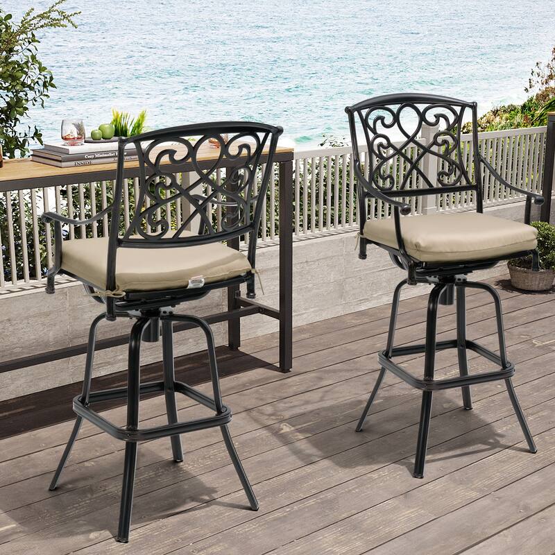 Outdoor Patio Aluminum Swivel Bar Stool with Sunbrella Cushion