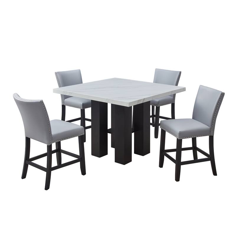 2-Piece Counter Height PU Chair Set with Footrest - Chrome Nailhead Trim, Gray