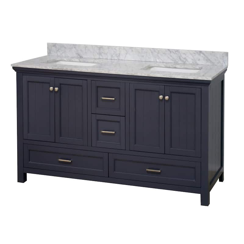 KitchenBathCollection Paige 60" Double Bathroom Vanity with Carrara Marble Top