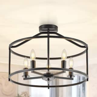 Starsky 5-Light Farmhouse Drum Flush Mount With Open Cage