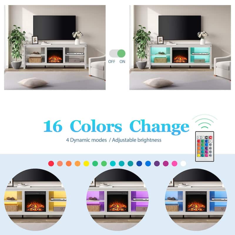Wood Fireplace TV Stand for 75 Inch TV Entertainment Center, 70 Inch