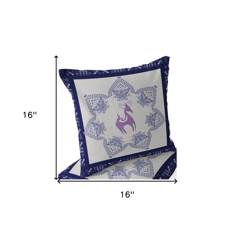 HomeRoots Set of Two 16" X 16" Blue and Purple Horse Blown Seam Eclectic Indoor Outdoor Throw Pillow - 16.00' X '16.00' X '5.00