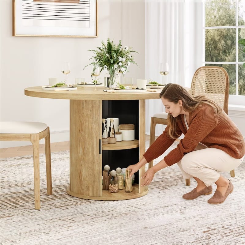 43" Small Round Dining Table with Sturdy Metal Base for 4 People