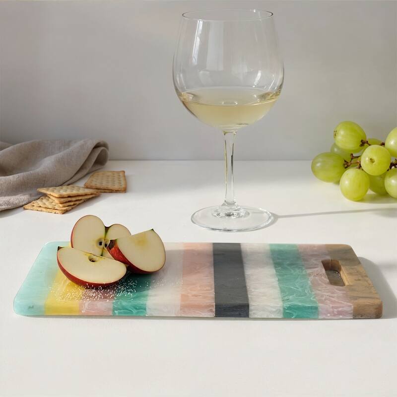 Marbled Resin Striped Cheese and Serving Board with Handle - 12.5"L x 9.5"W x 0.5"H - Multicolor