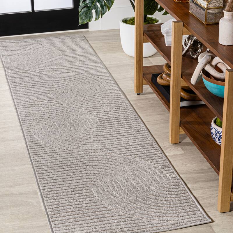 JONATHAN Y Odense Minimalist Curve Geometric Gray/Ivory Area Rug - 2' x 10' - Gray/Ivory