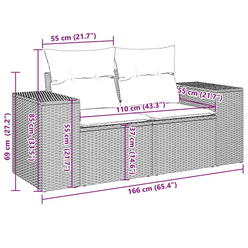vidaXL Patio Sofa Set with Cushions Outdoor Conversation Furniture Poly Rattan