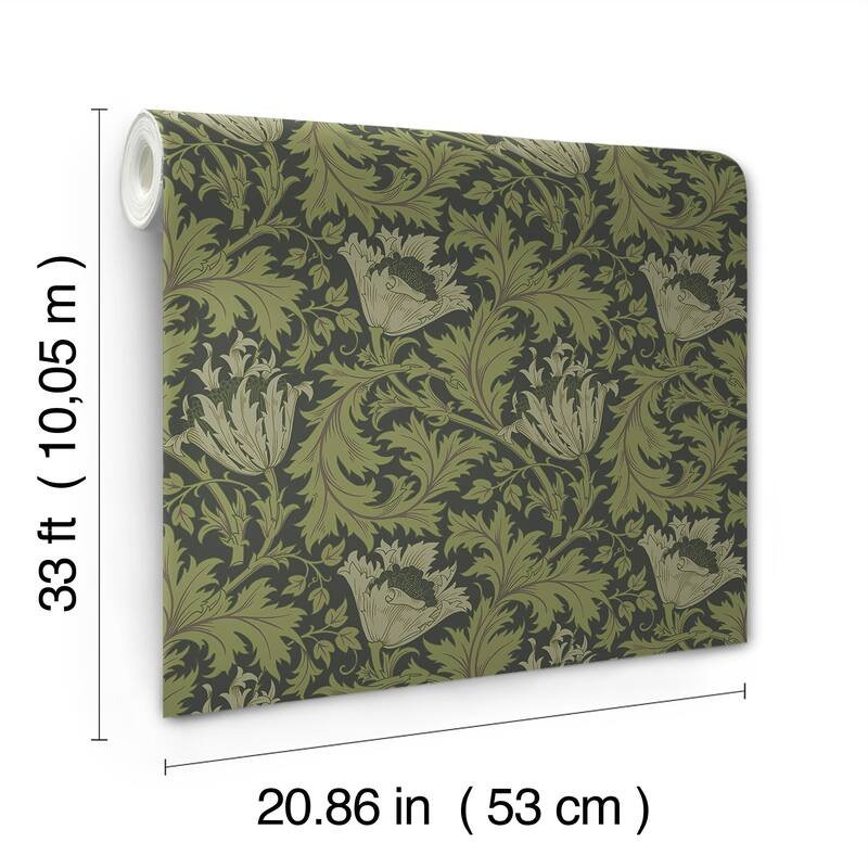 A-Street Prints Anemone Dark Green Floral Trail Wallpaper
