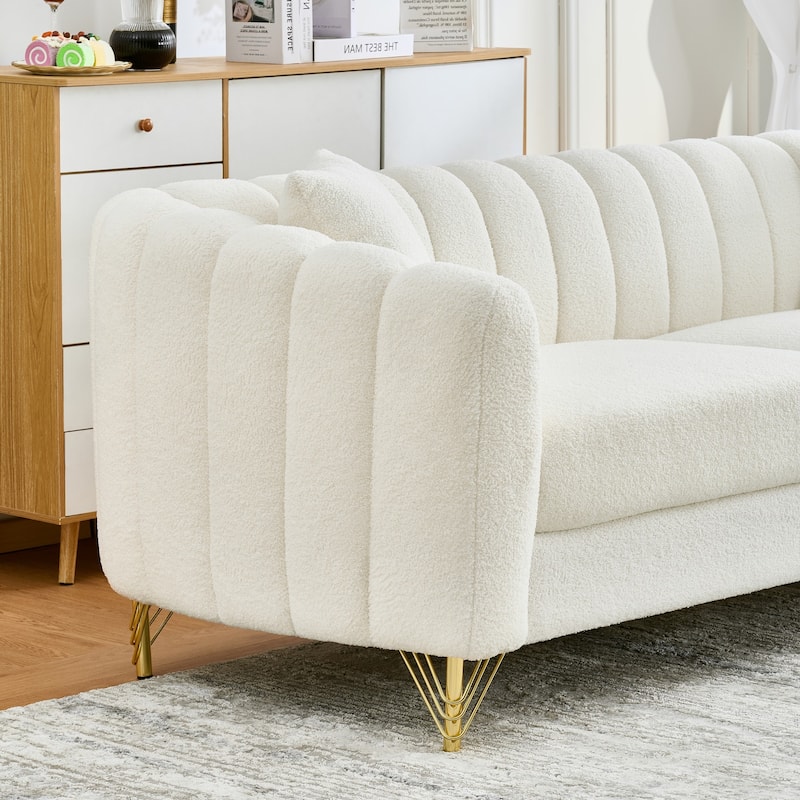 Chenille Upholstered Loveseat, Tufted 2 Seater Deep Seat Couch, Lounge Sofa Chair with Metal Legs for Living Room, Bedroom