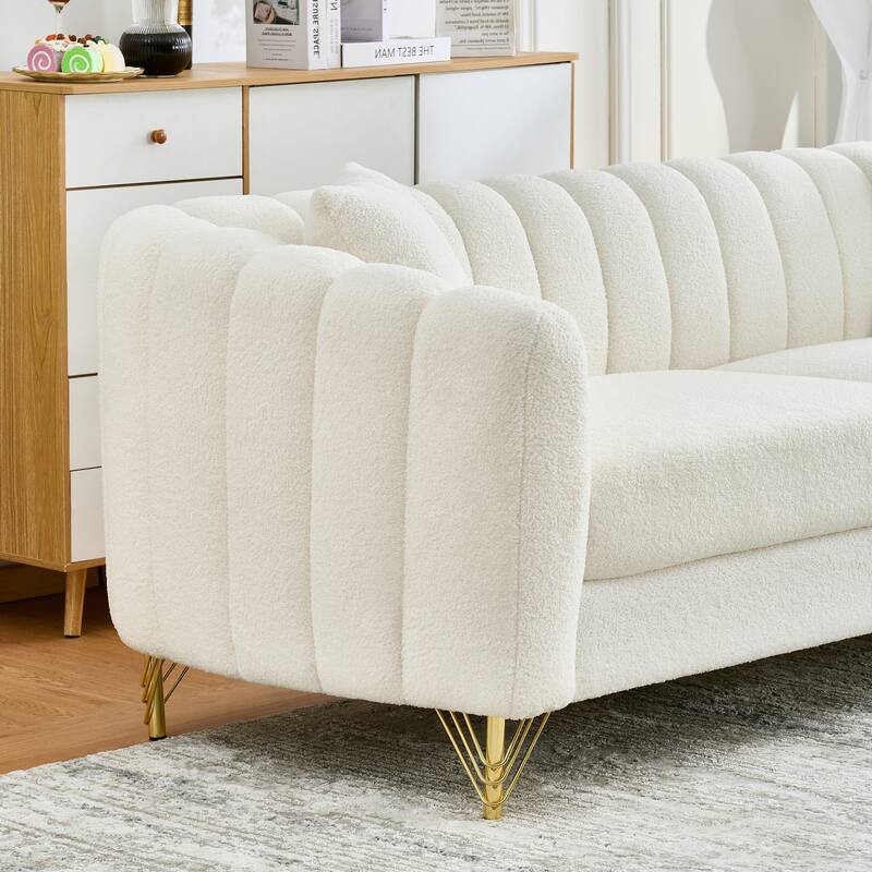 Luxurious 2-Seater Deep Seat Sofa Couch Loveseat Sofa with Metal Legs, Sofa Couch with Throw Pillows