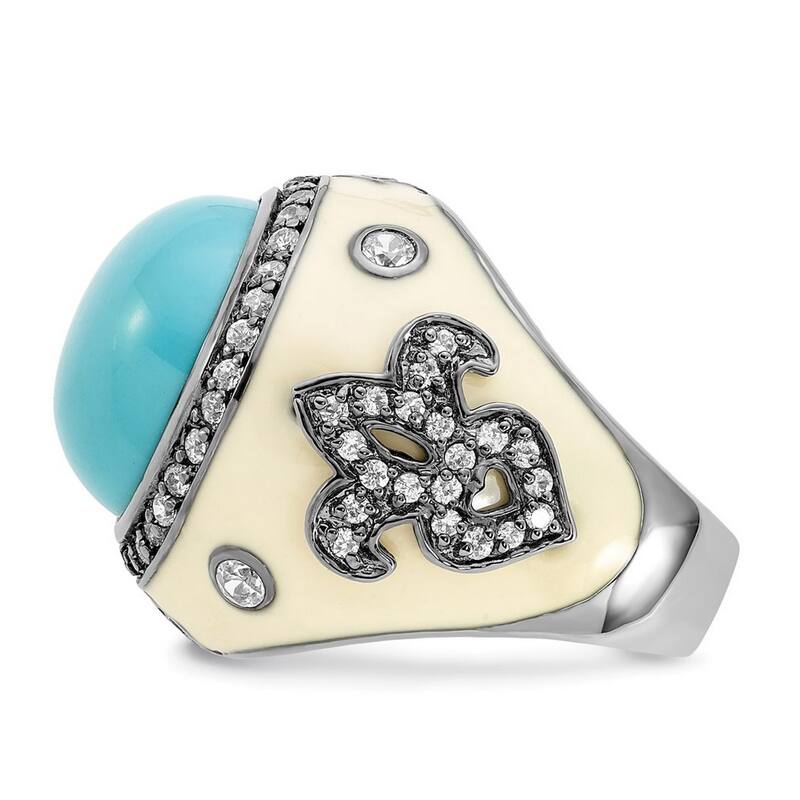 Curata Black Plated 925 Sterling Silver Enamel Simulated Turquoise and Cubic Zirconia Ring