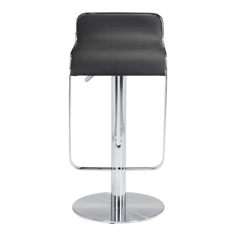 HomeRoots Black and Silver Faux Leather and Steel Adjustable Height Swivel Bar Chair