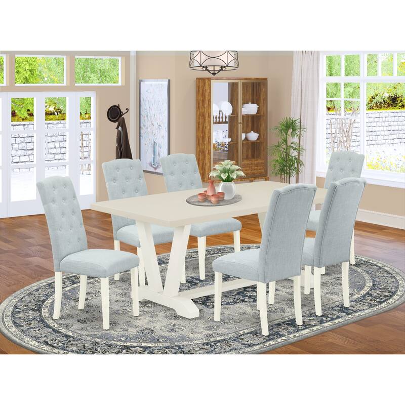 East West Furniture Dining Table Set- a Kitchen Table and Baby Blue Linen Fabric Parsons Chairs, Off-White(Pieces Options) - V027CE215-7