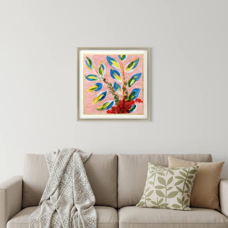 HomeRoots Vibrant Pink And Blue Modern Floral Giclee Silver Framed Wall Art - 37.00 in. x 37.00 in.  x 2.00 in.
