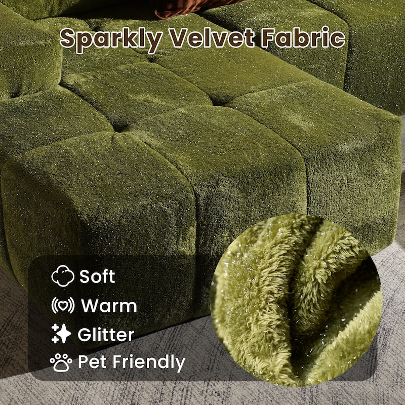 HOOOWOOO Modern Sparkly Velvet Fabric Chaise Sofa Couch