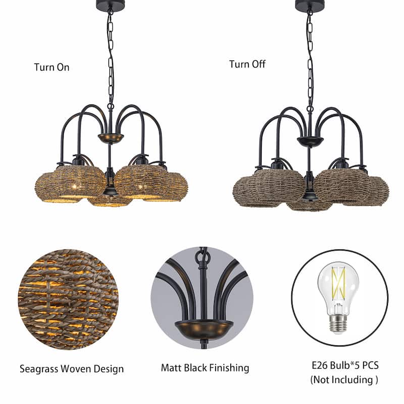 Vesper 5-light Modern Farmhouse Rustic Chandelier - 24 in. Wide/16 in. Tall