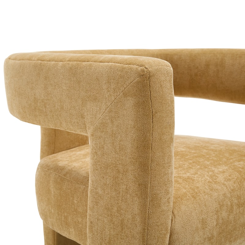 Chenille Fabric Upholstered Barrel Chair Set of 2 with Solid Wood Frame and Ergonomic Back Support