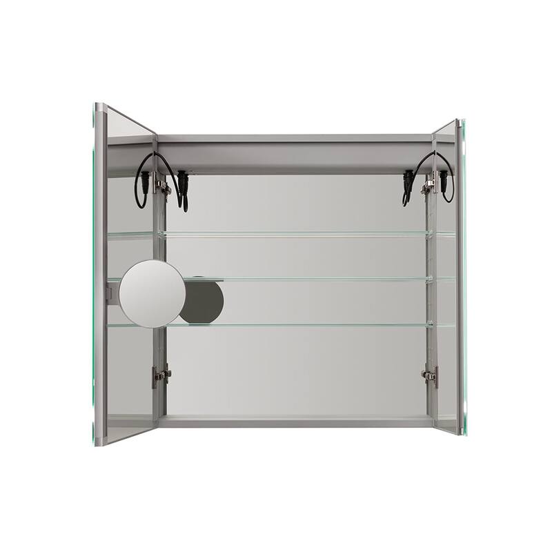 LED Medicine Cabinet, Defogger, 3X Vertically Adjustable Magnifying Mirror - 30"x30"x5"/RB