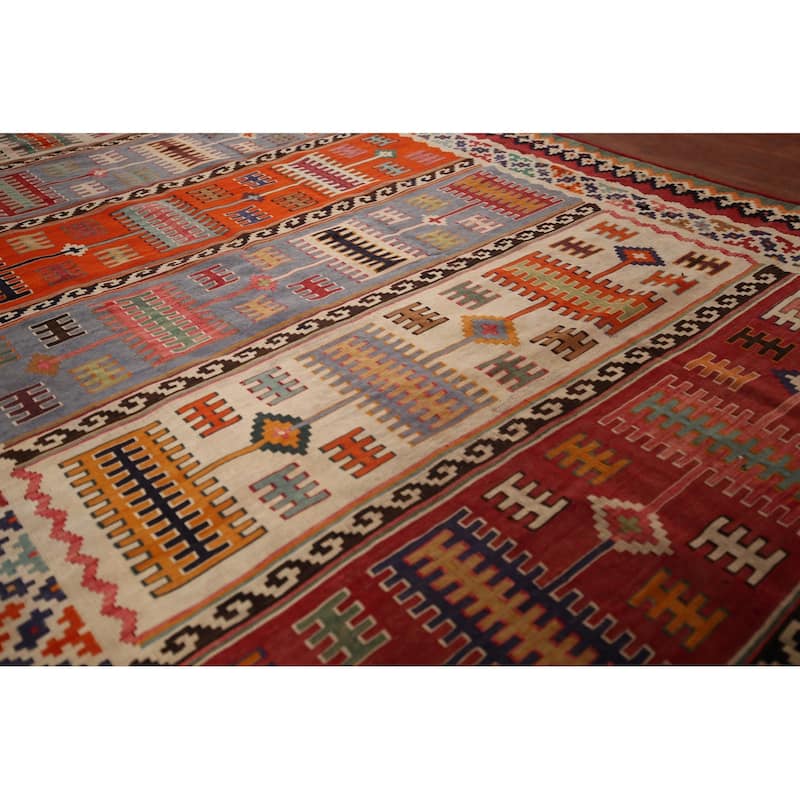 Vegetable Dye Kilim Qashqai Persian Antique Rug Flatweave Wool Carpet - 5'2" X 10'0"
