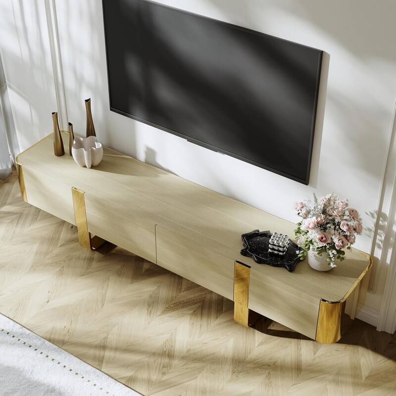 79 inch Wood TV Stand Partial Assembly Entertainment Center Modern Media Console with Drawers and Storage Cabinets