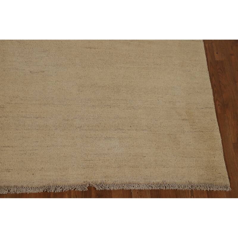Modern Gabbeh Oriental Area Rug Handmade Beige Solid Wool Carpet - 6'5"x 9'8"