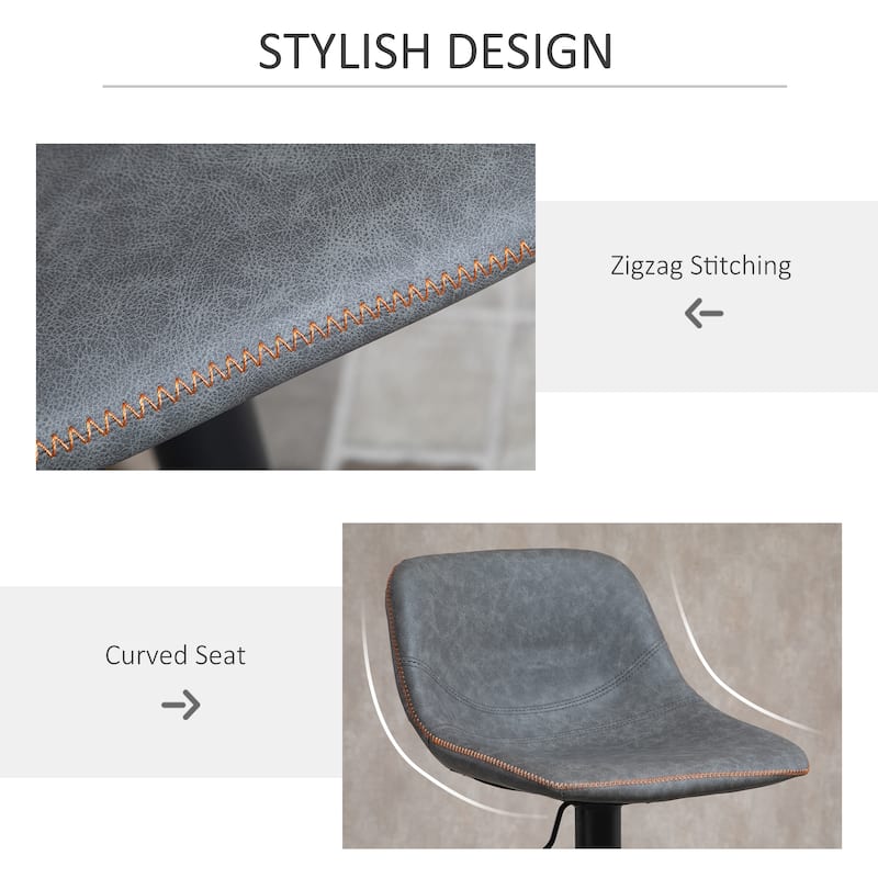 HOMCOM Swivel Bar Stools Set of 2 Bar Height Chairs Adjustable Height Barstool PU Leather Padded with Back - 17.25*17*41.75