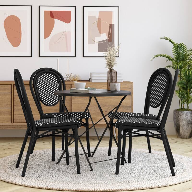 Stacking Bistro Chairs with Metal Frames - Black & White/Black Frame