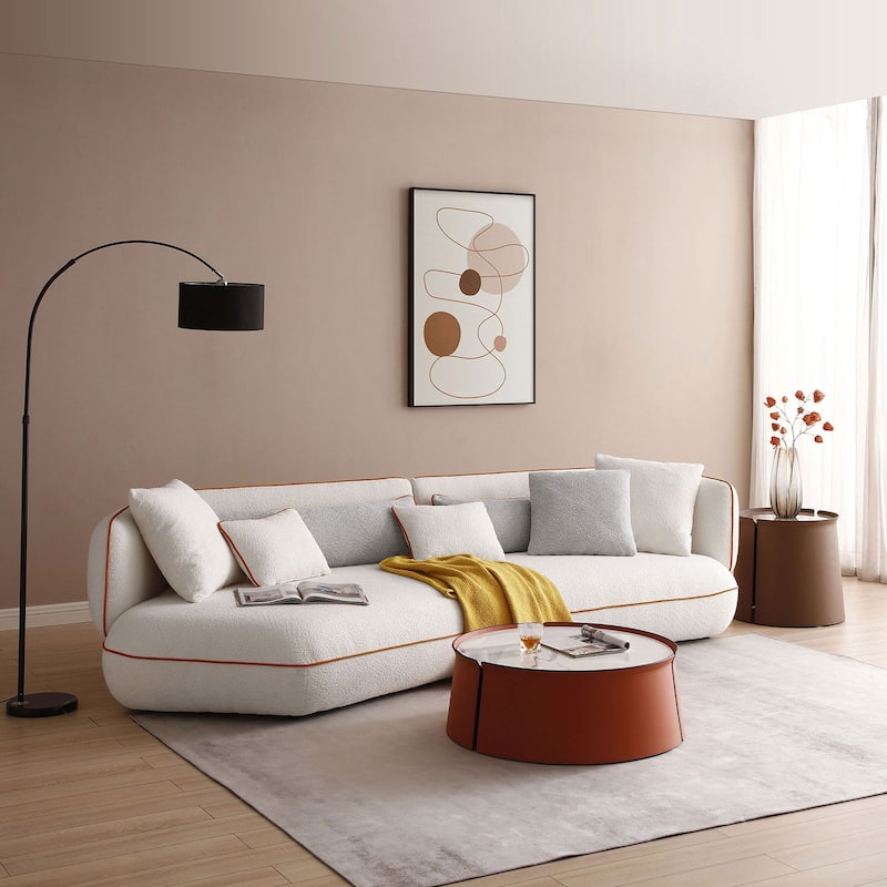 Mid-century Modern Stylish Upholstered Sectional Beige Sofa Curved Sofa for Living Room
