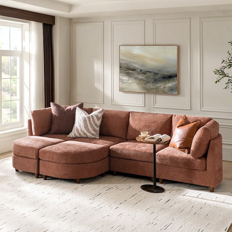 Mattia 125" Modern Under-seat Storage Sectional Sofa with Round Table and Solid Wood Legs by HULALA HOME