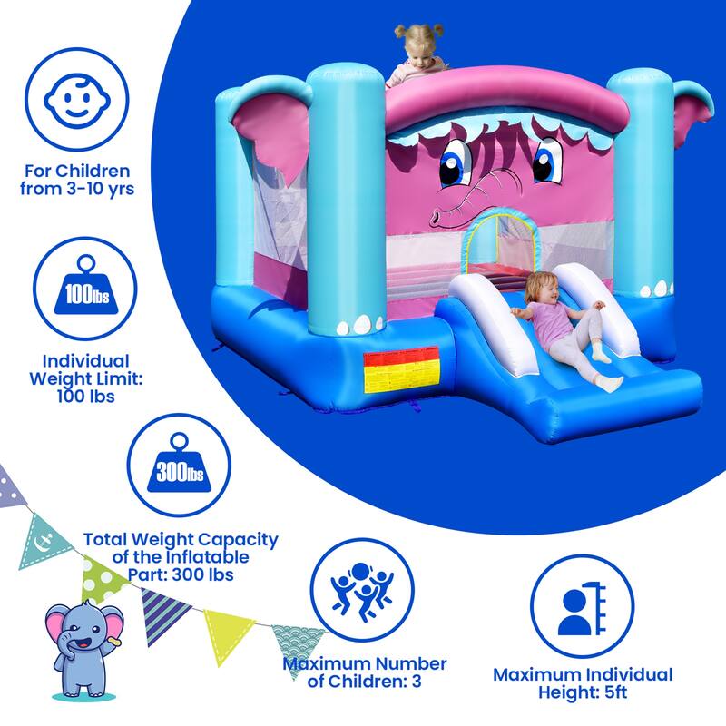 Gymax Inflatable Bounce House 3-in-1 Elephant Theme Inflatable Castle - See Details