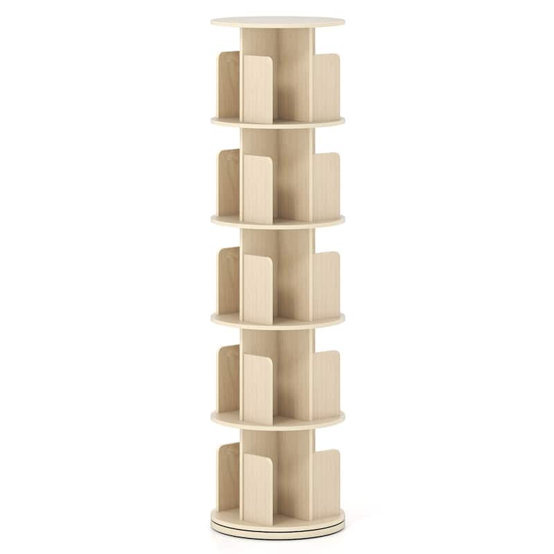 Space-Saving Freestanding 5-Shelf Rotating Bookcase with Swivel Base and Dividers Storage Tower - 15.5" x 15.5" x 63"